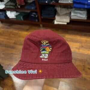 NEW Polo Ralph Lauren Polo Bear Twill Bucket Hat Cap Red L/XL